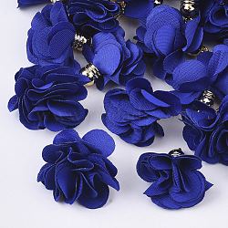 Cloth Pendant Decorations, with Acrylic Findings, Flower, Dark Blue, 25~30x28~35mm, Hole: 2mm(X-FIND-P026-D16)