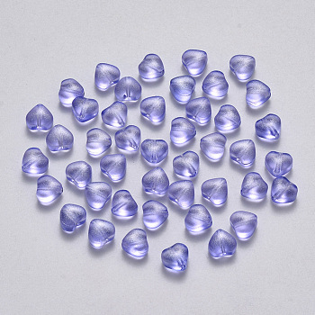 Transparent Spray Painted Glass Beads, with Glitter Powder, Heart, Medium Slate Blue, 6x6x4mm, Hole: 0.7mm