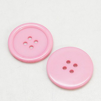 Resin Buttons, Dyed, Flat Round, Pink, 34x4mm, Hole: 3mm, 98pcs/bag