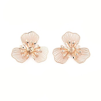 Brass Bead Caps, Flower, Light Gold, 23~23.5x25x4mm, Hole: 0.9mm