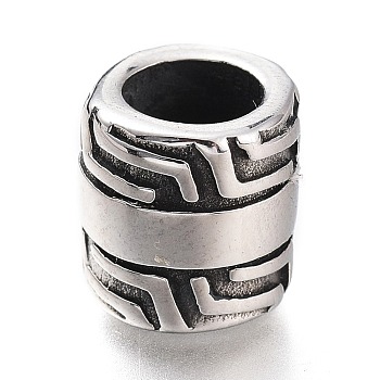 304 Stainless Steel European Beads, Large Hole Beads, Column, Antique Silver, 10x10mm, Hole: 6mm