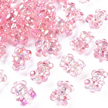Transparent Acrylic Pendants, AB Color Plated, Bear, Pink, 20x13.5x10.5mm, Hole: 1.4mm, about 400pcs/500g