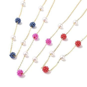 Plastic Imitation Pearl Beads  Beads Necklace, 304 Stainless Steel Cable Chain Necklaces for Women, Mixed Color, 17.72 inch(45cm)
