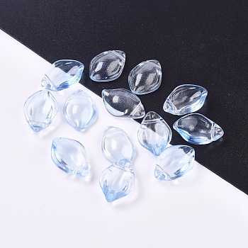 Transparent Glass Pendants, with Glitter Powder, Petal, Sky Blue, 19x12.5x5.5mm, Hole: 1mm