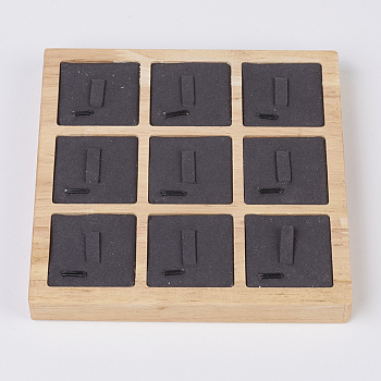 Wood Ring Displays, with Faux Suede, 9 Compartments, Square, Gray, 15x15x1.8cm