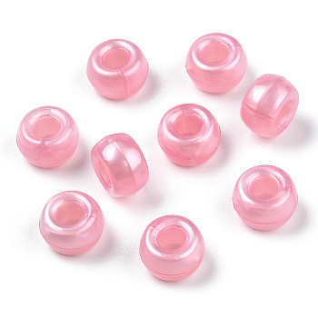Plastic Pearlized Beads, Barrel, Pearl Pink, 9x6mm, Hole: 3.8mm, about 1900pcs/500g