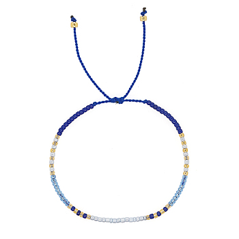 Glass Seed Braided Beaded Bracelets, Adjustable Bracelet, Blue, 11 inch(28cm)