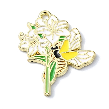 Alloy Enamel Pendants, ButterflyCharm, Golden, Flower, 30.5x25.5x2mm, Hole: 2mm