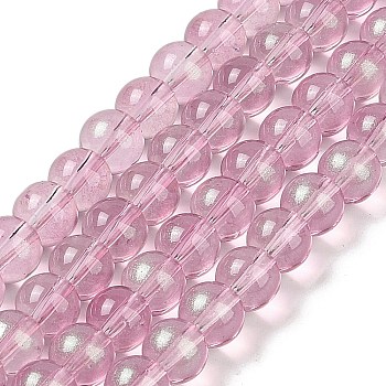 Glass Bead Strands, with Glitter Powder, Round, Hot Pink, 8x7.5mm, Hole: 1mm, about 105pcs/strand, 31.02''(78.8cm)