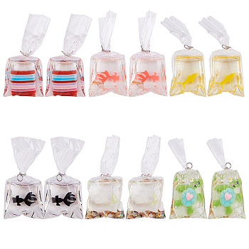 Goldfish Water Bag Resin Pendants, with Iron Loop, DIY Jewelry Earrings Making, Mixed Color, 47~57x21~23x11mm, Hole: 3mm, 12pcs/box