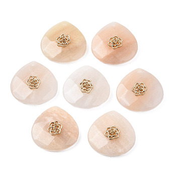 Natural Pink Aventurine Pendant Rhinestone Settings, with Light Gold Plated Flower Brass Findings, Faceted, Teardrop, Fit for 1.4mm Rhinestone, 28x28x9~20mm, Hole: 1.2~1.5mm