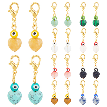 PandaHall Elite 20Pcs 10 Colors Natural Gemstone Pendant Decoration, with Zinc Alloy Lobster Claw Clasps, Iron Pins & Jump Rings, Mixed Color, 36mm, 2pcs/color
