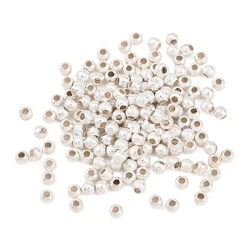 Brass Beads, Textured Round, Silver, 5x4.5mm, Hole: 1.4mm