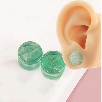 Natural Green Aventurine Ear Gauges Flesh Tunnels Plugs, Heart, 12~12.5x12~12.5mm