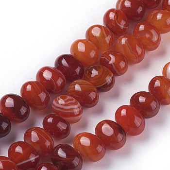 Dyed Natural Banded Agate Beads Strands, Oval, Orange Red, 11~12x8.5~9.5mm, Hole: 1.2mm, about 41pcs/strand, 14.6 inch(37.1cm)