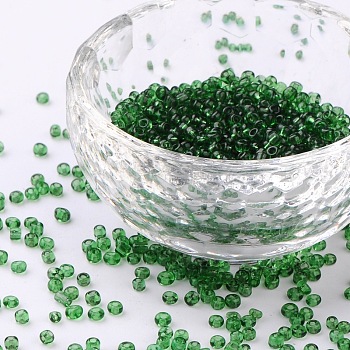(Repacking Service Available) Glass Seed Beads, Transparent, Round, Dark Goreen, 12/0, 2mm, Hole: 1mm, about 12G/bag