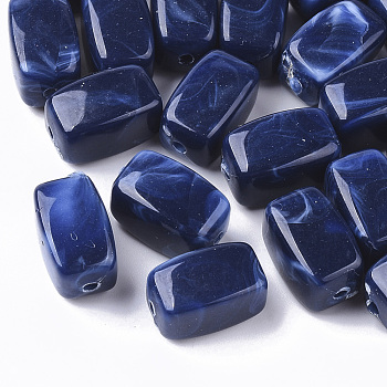 Acrylic Beads, Imitation Gemstone Style, Cuboid, Prussian Blue, 13x7.5x7.5mm, Hole: 1.6mm