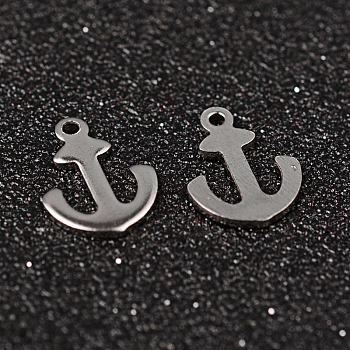 Anchor 304 Stainless Steel Charms, Stainless Steel Color, 12x9x1mm, Hole: 1mm