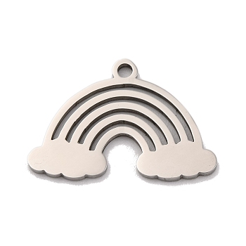 Non-Tarnish 201 Stainless Steel Pendants, Laser Cut, Rainbow with Cloud Charm, Stainless Steel Color, 13.5x19x1mm, Hole: 1.4mm