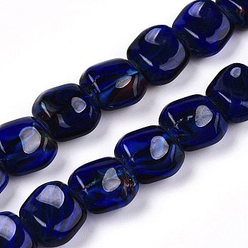 Handmade Milleflori Glass Beads Strands, Square, Dark Blue, 10.5x11.5~12x7mm, Hole: 1mm, about 50pcs/strand, 20.63''(52.4cm)