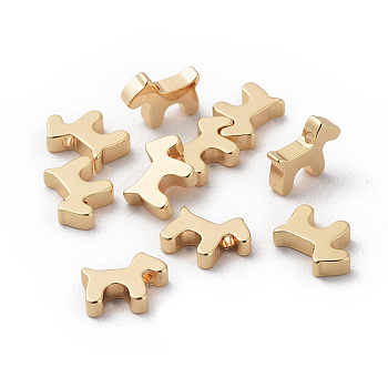 Brass Puppy Charms, Nickel Free, Real 18K Gold Plated, Dog Silhouette, 8x10x2.5mm, Hole: 1mm