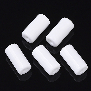 Opaque Glass Bugle Beads, Column, Round Hole, White, 23~24x11~12mm, Hole: 4mm, about 85pcs/bag