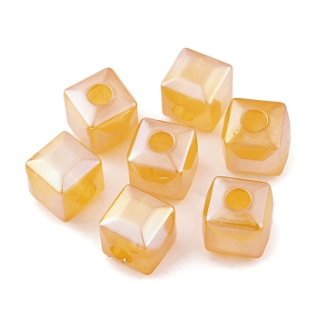 UV Plating Rainbow Iridescent Acrylic Beads, Faceted Cube, Gold, 11.5x12.5x12.5mm, Hole: 4.3mm