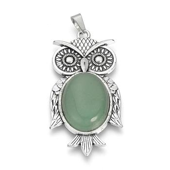 Natural Green Aventurine Big Pendants, with Alloy Findings, Owl, Antique Silver, 56x27.5x7.5mm, Hole: 3.5x7.5mm
