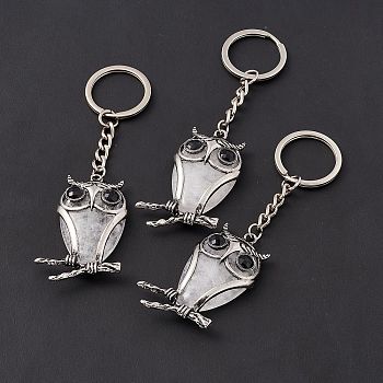 Owl Natural Quartz Crystal Pendant Keychain, with Alloy & Iron Findings, 10cm