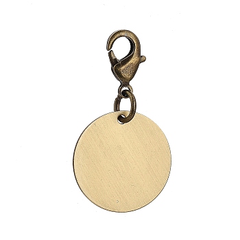 Brass Pendants, Stamping Blank Tag, with Lobster Claw Clasps, Flat Round, Antique Bronze, 34mm, Pendant: 18x1mm