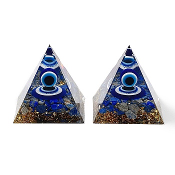 Evil Eye Orgonite Pyramid Resin Energy Generators, Reiki Natural Lapis Lazuli Chips Inside for Home Office Desk Decoration, 59.5x59.5x59mm