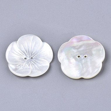 2-Hole White Shell Mother of Pearl Shell Buttons(SSHEL-R049-06)-2