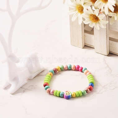 Natural Wood Round Beads Stretch Bracelets for Kid(BJEW-JB06640)-4