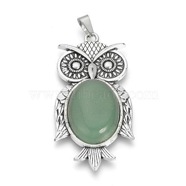 Antique Silver Owl Green Aventurine Big Pendants
