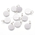 Non-Tarnish 304 Stainless Steel Charms, Stamping Blank Tag, with Jump Rings, Flat Round, Stainless Steel Color, 12.5x10x0.8mm, Hole: 3.5mm(STAS-I124-02C-P)