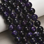 Natural Fire Crackle Agate(Dyed & Heated) Beads Strands, Smooth Round, Indigo, 14mm, Hole: 1.4mm, about 26pcs/strand, 14.57''(37cm)(G-K425-A01-14mm)