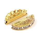 Brass Crystal Rhinestone Spacer Bars, Half Round, 3-Hole, Golden, 19x3.5x7.5mm, Hole: 1.3mm(RB-T019-02B-G)