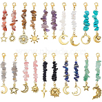 20Pcs Natural & Synthetic Gemstone Chips Pendant Decoration, with Alloy Star Moon Charms and Lobster Clasps, 65~85mm(HJEW-PH02094)