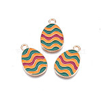 Alloy Enamel Pendants, Light Gold, Cadmium Free & Lead Free, Easter Egg Shape with Stripe, Dark Orange, 22x14x1.5mm, Hole: 2mm(ENAM-S115-153)