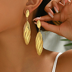 Elegant 201 Stainless Steel Stud Earrings, Golden, Oval, 80x18mm(VF4299-1)