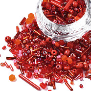 Glass Seed Beads, Mixed Style, Mixed Shapes, Red, 1~7x2~4mm, Hole: 0.7~1mm, about 450g/pound(SEED-S059-007)