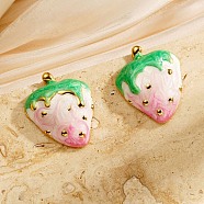 Strawberry Enamel Stud Earrings, 304 Stainless Steel Jewely for Women, Golden, 23.5x19mm(EJEW-Z065-14G)