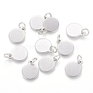 304 Stainless Steel Charms, Stamping Blank Tag, with Jump Rings, Flat Round, Stainless Steel Color, 12.5x10x0.8mm, Hole: 3.5mm(STAS-I124-02C-P)