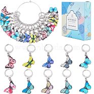 20Pcs 10 Colors Alloy Enamel Butterfly Charms Locking Stitch Markers, 304 Stainless Steel Clasp Stitch Markers, Mixed Color, 3.5cm, 2pcs/color(HJEW-SC0001-28)