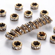 Brass Rhinestone Spacer Beads, Grade AAA, Straight Flange, Nickel Free, Antique Bronze Metal Color, Rondelle, Crystal, 5x2.5mm, Hole: 1mm(RB-A014-Z5mm-01AB-NF)