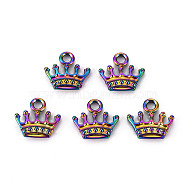 Alloy Charms, Cadmium Free & Nickel Free & Lead Free, Crown, Rainbow Color, 13x13.5x3mm, Hole: 2mm(PALLOY-S180-135-NR)