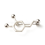 Hollow Chemistry Molecular Structure Brooch, Chemical Formula Iron Alloy Lapel Pin for Nurse Teacher Student, Platinum, 21x40x10mm(JEWB-C012-09F)