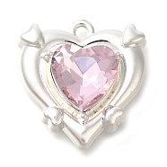 Rack Plating Alloy Pendants, with Rhinestone, Heart, Pink, 20.5x19.5x6mm, Hole: 1.5mm(PALLOY-M055-01S-01)