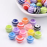 Resin Beads, Round, Stripe Pattern, Mixed Color, about 10mm in diameter, hole: 2mm(RB061)