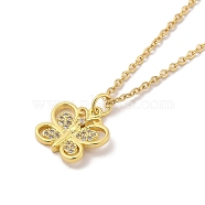 304 Stainless Steel Pendant Necklaces, Brass Micro Pave Cubic Zirconia Pendant Necklaces, Butterfly, 17.72 inch(45cm), 15x14mm(NJEW-U002-25G-04)